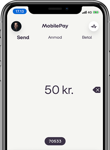 MobilePay app open on iphone, person making donation to Danish Startup Group